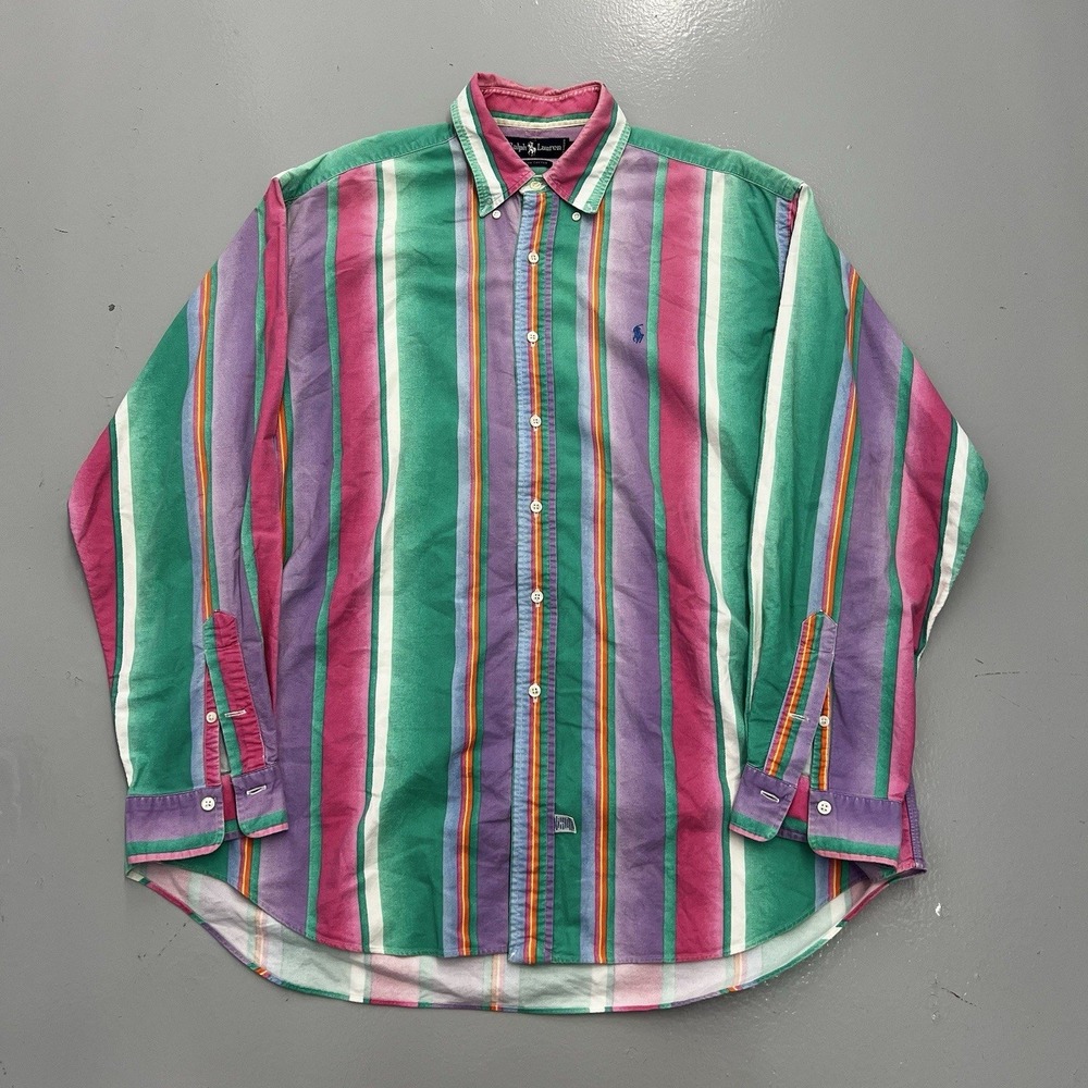 Ralph Lauren Mens XL Multicolor Striped Cotton Button Down Long Sleeve Shirt